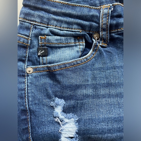 Kancan Distressed Dark Denim Midrise Stretch Jeans, Size 7/27, Grunge, Destroyed - Picture 5 of 11